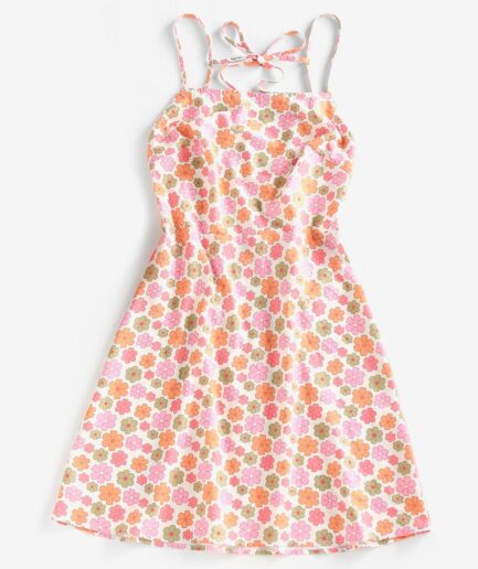 Mini Dress ZAFUL Backless Floral  Print Tie Dres M White