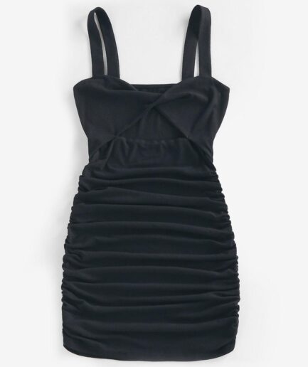 Mini Dress ZAFUL Cutout Front Twist Ruched Bodycon Dress L Black
