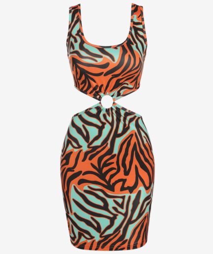 Bodycon Dress ZAFUL O Ring Cut Out Zebra Print Slinky Dress L