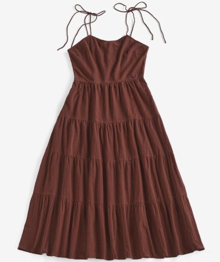 Casual ZAFUL Cutout Tie Shoulder Tiered Dress M Deep coffee