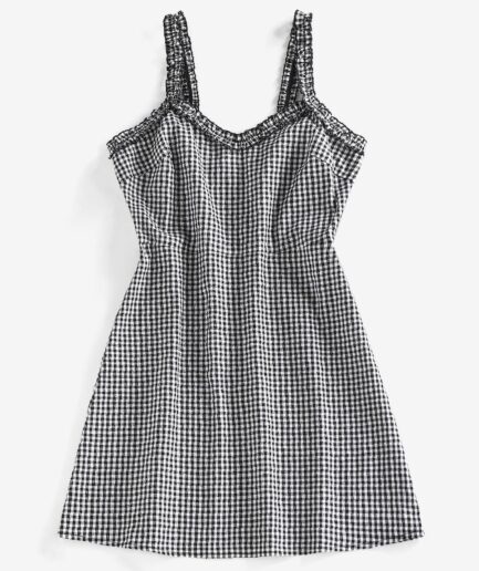 Casual ZAFUL Frill Plaid Printed Mini Dress L Black