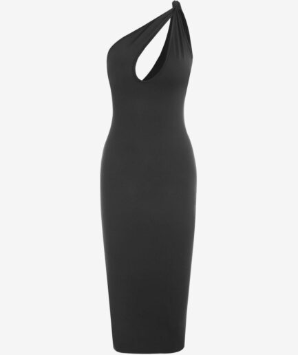 Bodycon Dress One Shoulder Knotted Cut Out Bodycon Dress M Black