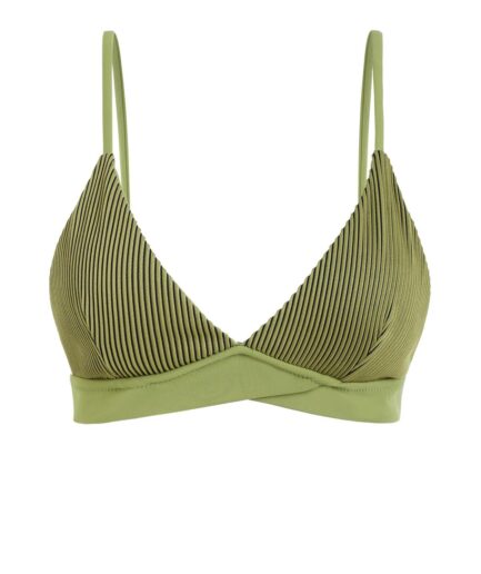 ZAFUL Two Tone Ribbed Crossover Colorblock Swimwear Bikini Top M Green