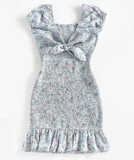 Mini Dress ZAFUL Ditsy Floral Smocked Puff Sleeve Flounce Dress M Light blue