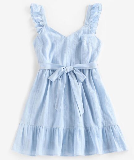 Mini Dress ZAFUL Jacquard Ruffle Armhole Flounce Mini Dress M Light blue