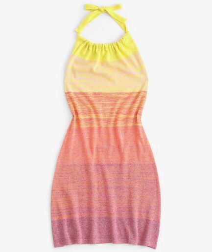 Mini Dress Halter Colorblock Knit Open Back Dress L