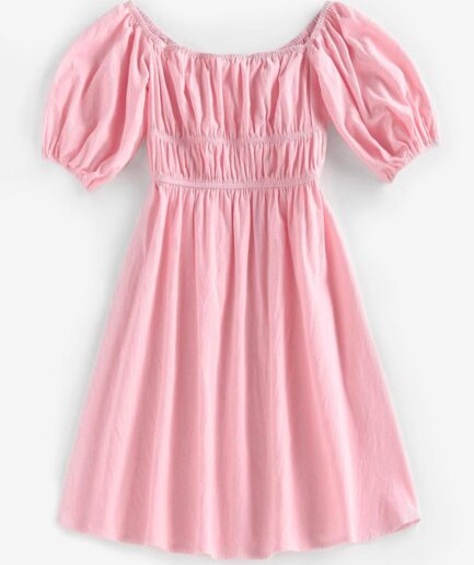 Mini Dress ZAFUL Ruched Puff Sleeve Off Shoulder Dress M Light pink
