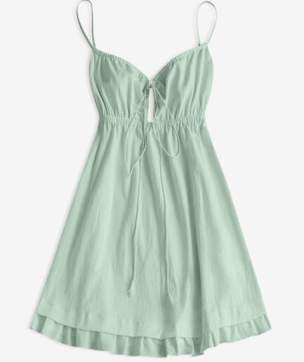 Mini Dress ZAFUL Flounce Front Tie Mini A Line Dress L Light green