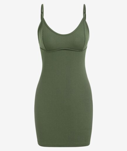 Bodycon Dress ZAFUL Ribbed Underbust Detail Bodycon Dress M Deep green