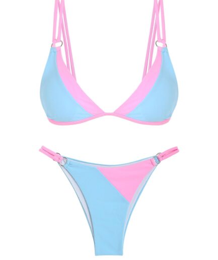 ZAFUL Double Strap Cheeky Colorblock O-ring Bikini Swimwear Light blue