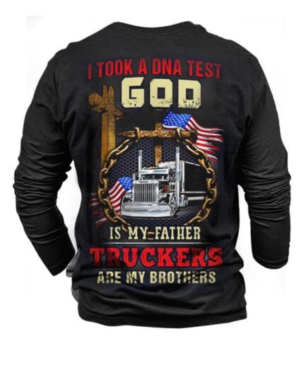 Men¬†Long Sleeves Slogan American Flag Truck Print Graphic T-shirt Long Sleeve Round Neck Casual Tee Clothing Online L Black