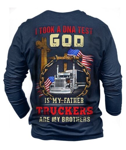 Men¬†Long Sleeves Slogan American Flag Truck Print Graphic T-shirt Long Sleeve Round Neck Casual Tee Clothing Online L Blue