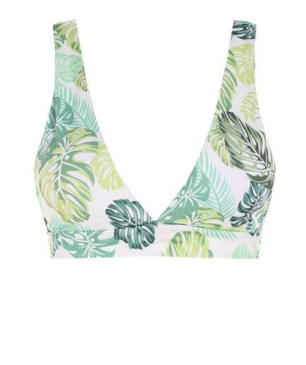 Ribbed Palm Print Bikini Top M Green