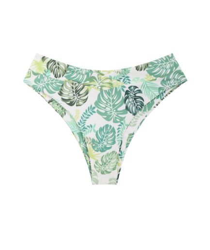 Palm Print Crossover Bikini Bottom M Green