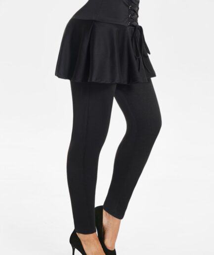 Women Lace Up Skirt Leggings High Waist Solid Color Long Skirt Leggings Clothing S Black