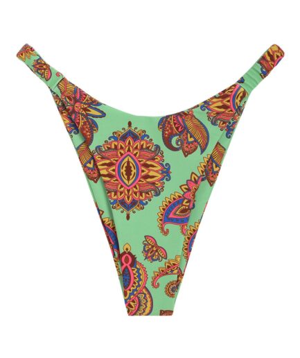 Floral Print Elastic Side Cheeky Bikini Bottom L Light green