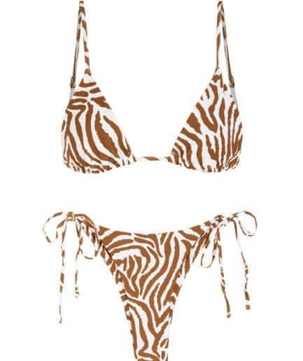 ZAFUL Zebra Bralette String Bikini Swimsuit L Coffee