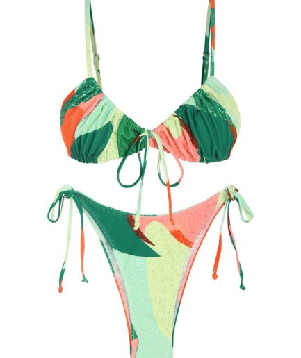 ZAFUL Bowknot Colorblock Tie Side String Bikini Swimwear M Green