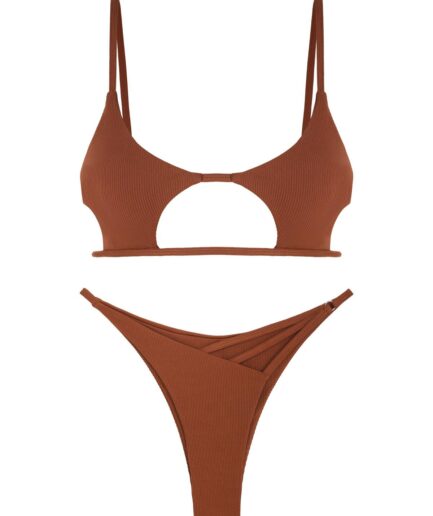 ZAFUL Ribbed Star Shaped Cutout Bikini Swimwear M Deep coffee