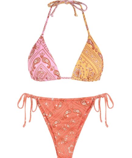 ZAFUL Ribbed Boho Paisley Print String Bikini Swimwear L Multi a