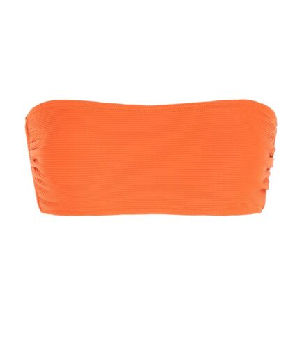 ZAFUL Ribbed Lace Up Bandeau Bikini Top M Orange