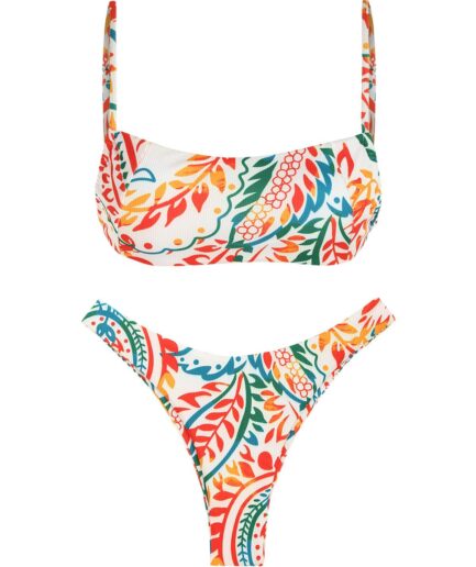 ZAFUL Ribbed Leaf Print Cami Bikini Swimwear L Dark orange