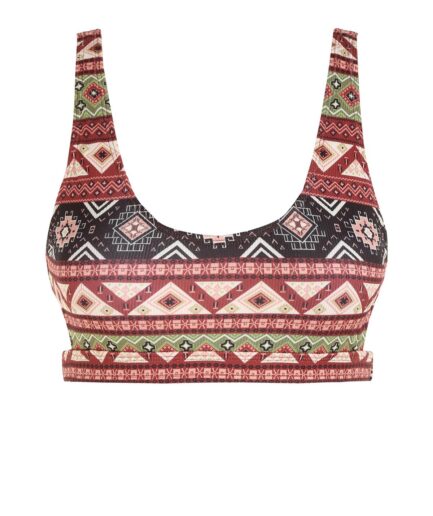 Ethnic Aztec Print Tank Bikini Top M Coffee