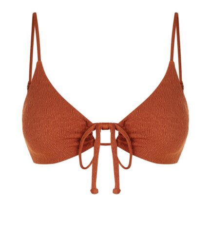 Drawstring Bikini Top L Coffee