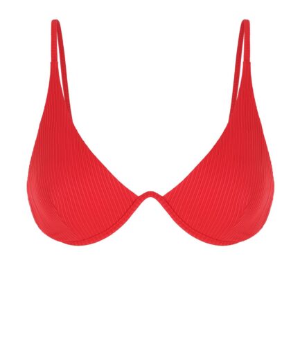 ZAFUL Underwire Ribbed Solid Color Chest Pad Bikini Bra M Red