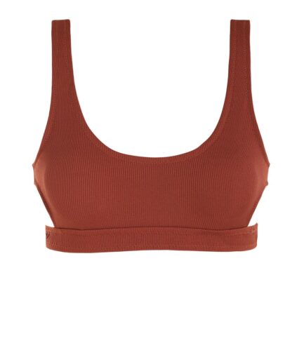 Cut Out Ribbed Bikini Top L Coffee