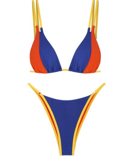 ZAFUL Ribbed Colorblock Binding String Bikini Swimwear M Blue