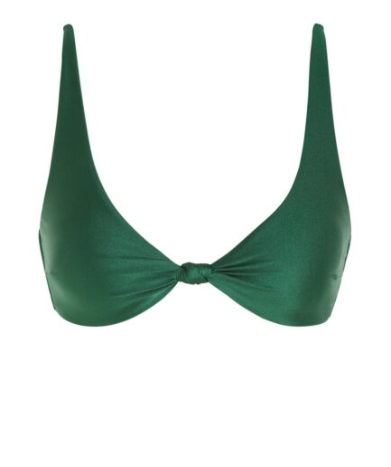 ZAFUL Shiny Knotted Plunging Bikini Top L Deep green