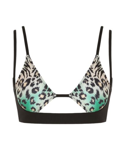 Cut Out Animal Leopard Bikini Top L Black