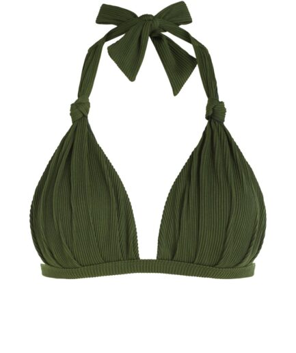 ZAFUL Ribbed Knotted Halter Bikini Top M Deep green