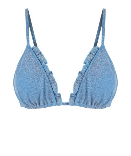 Metallic Ruffle Triangular Bikini Top L Light blue