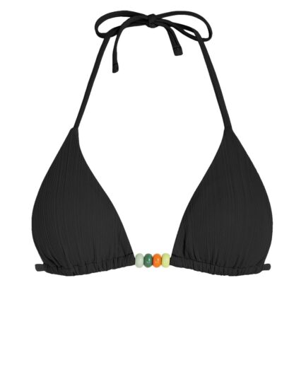 Ribbed Beading Bikini Top L Black