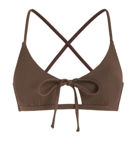 ZAFUL Ribbed Lace Up Cutout Bikini Top M Deep coffee