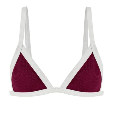 Contrast Binding Glitter Bikini Top M Deep red