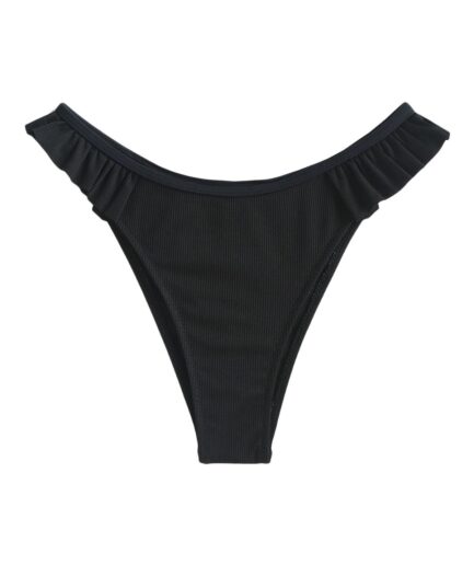 ZAFUL Ribbed Ruffle Bikini Bottom M Black