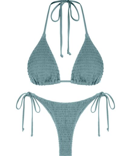 ZAFUL Skimpy Ribbed Smocked String Bikini Swimwear L Green