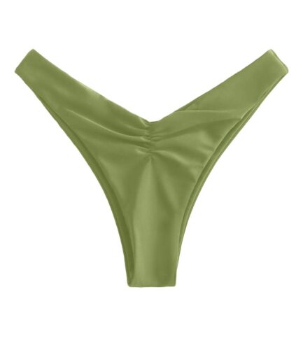 ZAFUL Ruched High Leg Thong Bikini Bottom M Green
