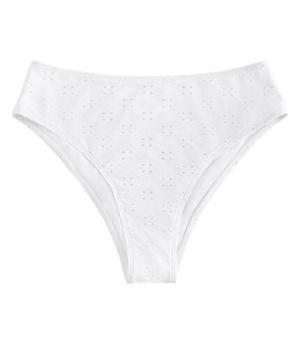 ZAFUL Broderie Anglaise High Waisted Cheeky Bikini Bottom L White
