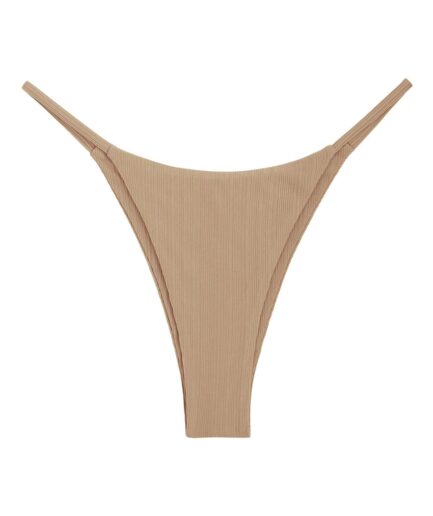 Ribbed String Bikini Bottom M Light coffee