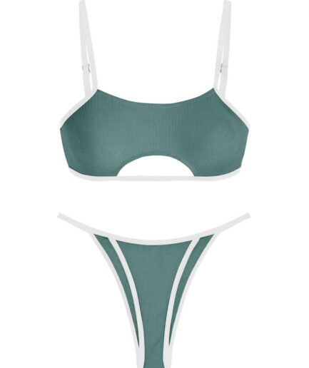 ZAFUL Ribbed Underboob Contrast Binding Bikini Swimwear M Light green