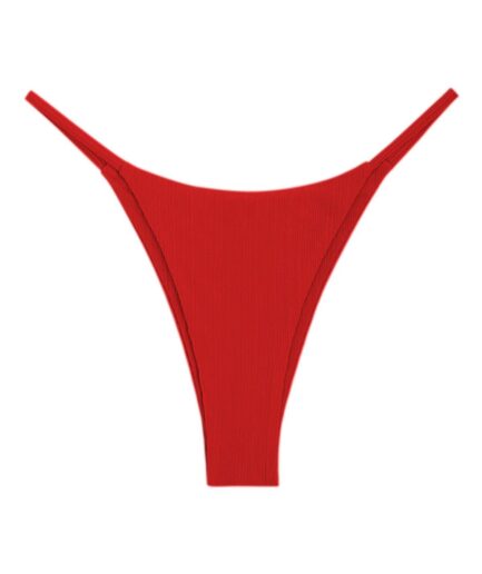 Ribbed String Bikini Bottom M Red