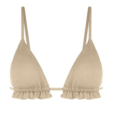 Ruffles Metallic Bikini Top M Light coffee