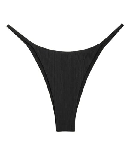 Ribbed String Bikini Bottom M Black