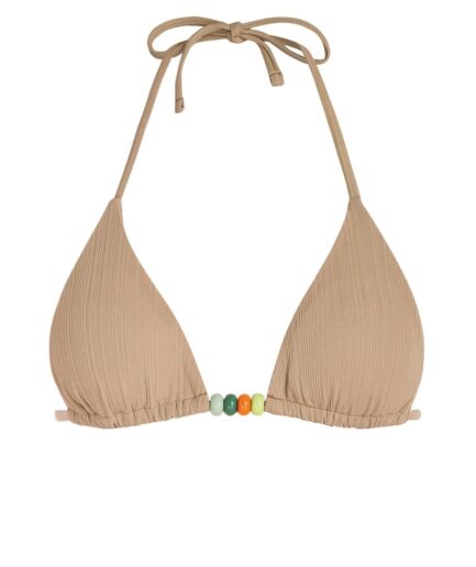 Ribbed Beading Bikini Top M Light coffee