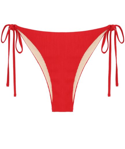 ZAFUL Ribbed Tie Side Tanga Bikini Bottom L Red