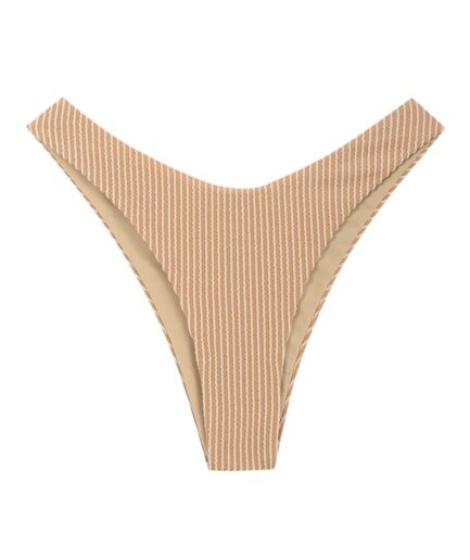 Stripes High Leg Bikini Bottom L Coffee